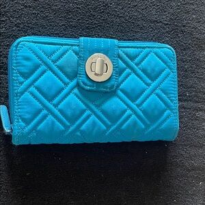 Vera Bradley Quilted Teal Zip-Around Wallet with Turn-Lock